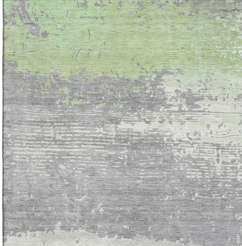 Artichoke Green Gray And Silver Abstract Washable Area Rug With UV Protection Photo 2