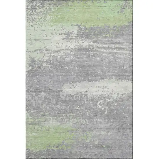 Artichoke Green Gray And Silver Abstract Washable Area Rug With UV Protection Photo 3