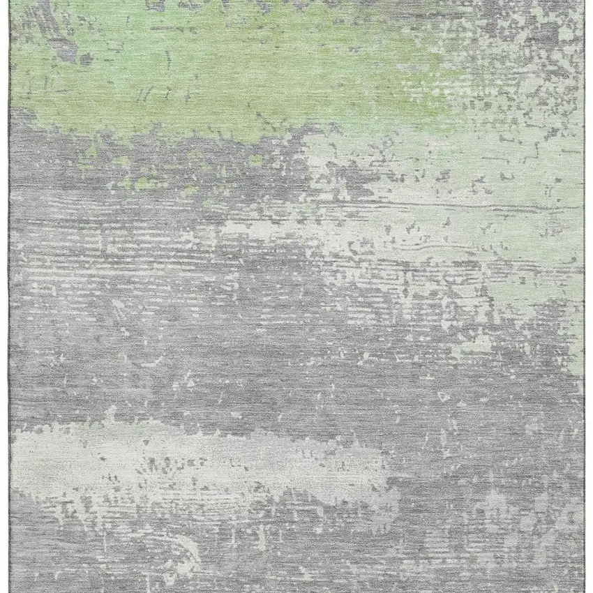 Artichoke Green Gray And Silver Abstract Washable Area Rug With UV Protection Photo 3