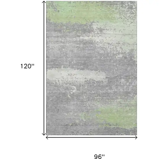 Artichoke Green Gray And Silver Abstract Washable Area Rug With UV Protection Photo 9