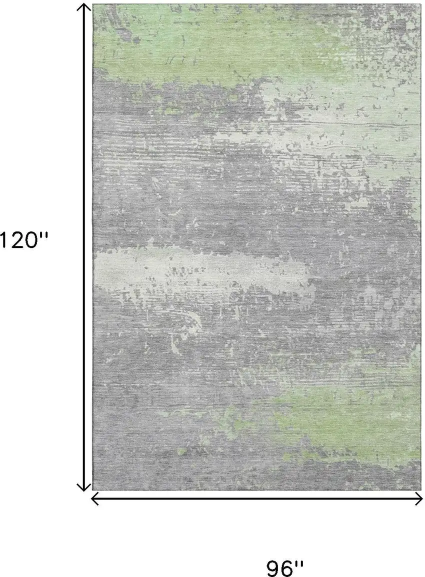 Artichoke Green Gray And Silver Abstract Washable Area Rug With UV Protection Photo 9