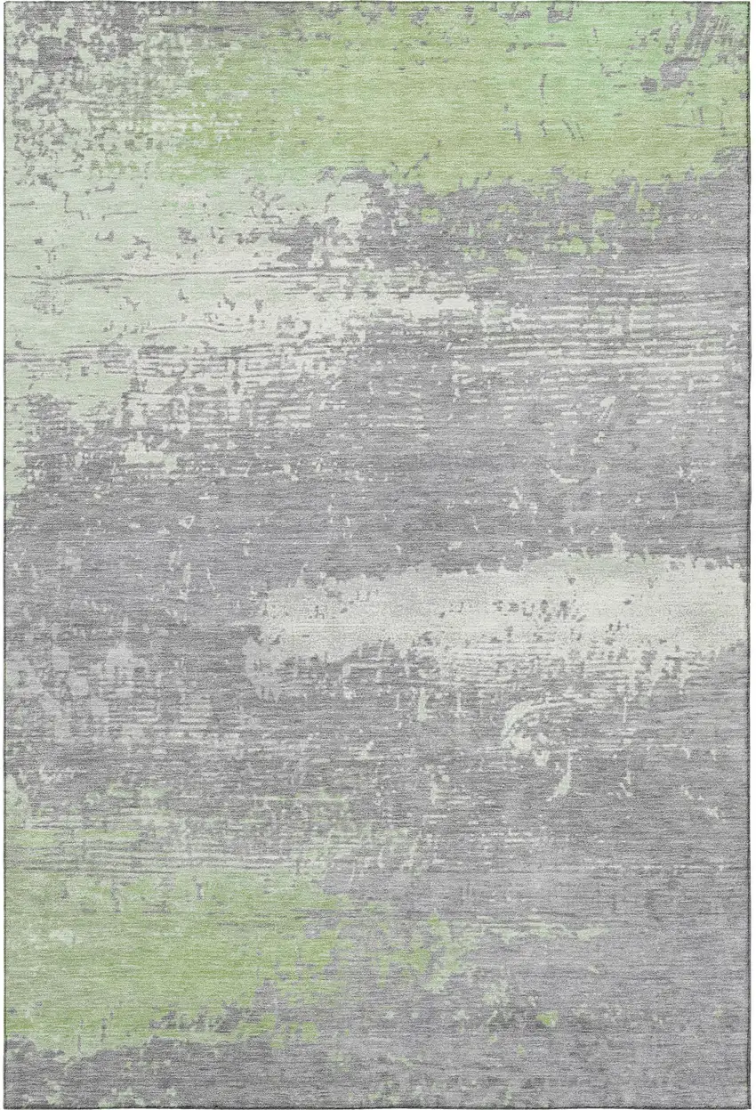 Artichoke Green Gray And Silver Abstract Washable Area Rug With UV Protection Photo 2