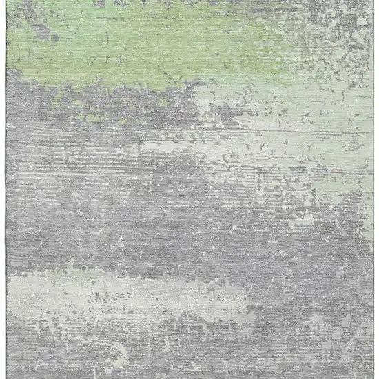 Artichoke Green Gray And Silver Abstract Washable Area Rug With UV Protection Photo 3