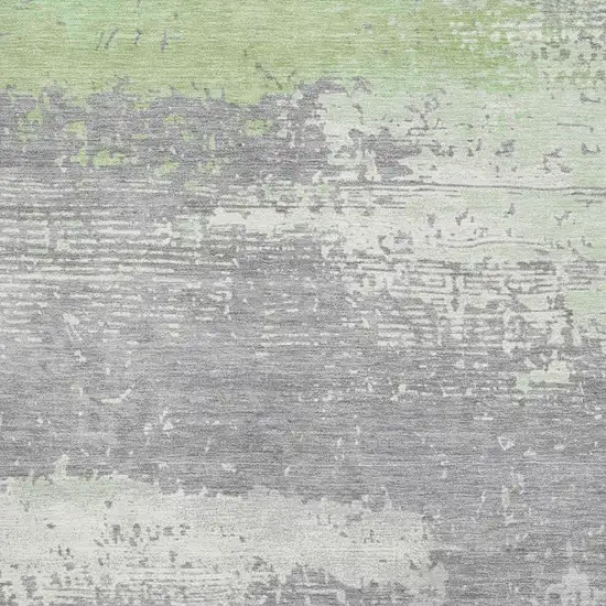 Artichoke Green Gray And Silver Abstract Washable Area Rug With UV Protection Photo 2