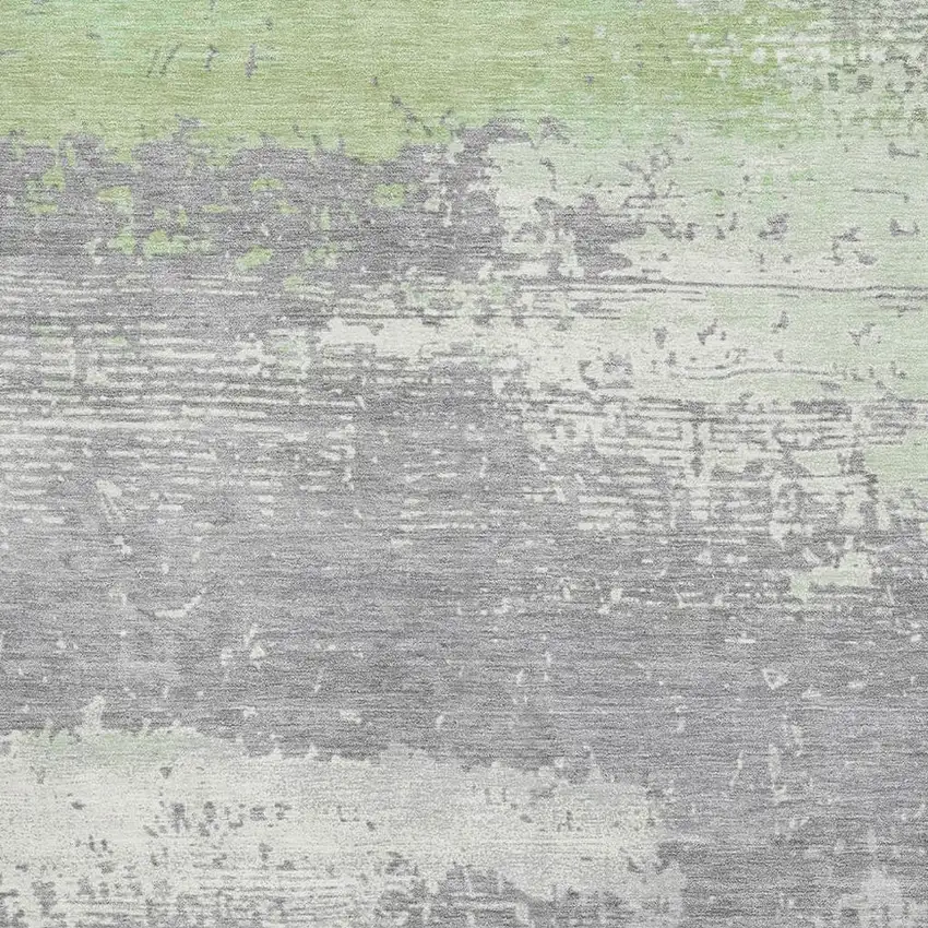 Artichoke Green Gray And Silver Abstract Washable Area Rug With UV Protection Photo 2
