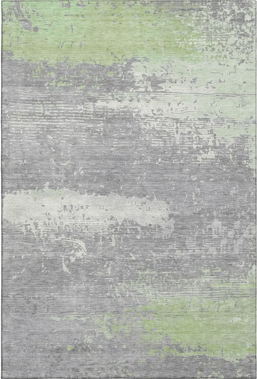 Artichoke Green Gray And Silver Abstract Washable Area Rug With UV Protection Photo 1