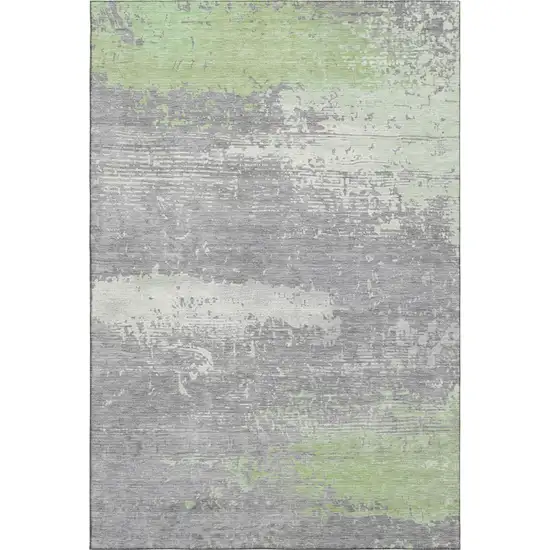 Artichoke Green Gray And Silver Abstract Washable Area Rug With UV Protection Photo 1