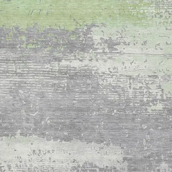 Artichoke Green Gray And Silver Abstract Washable Area Rug With UV Protection Photo 2
