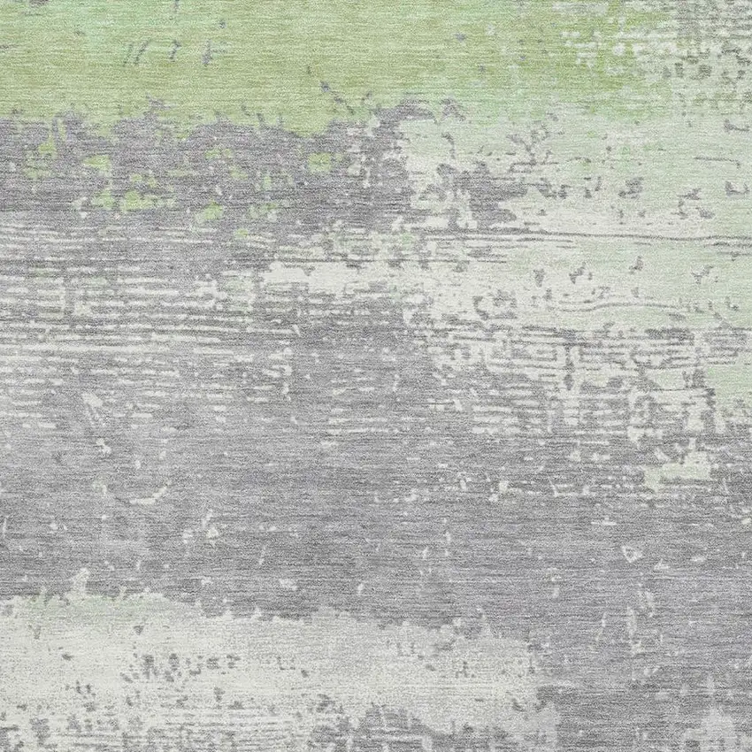 Artichoke Green Gray And Silver Abstract Washable Area Rug With UV Protection Photo 2