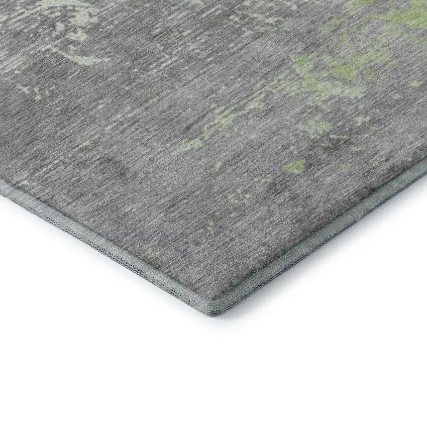 Artichoke Green Gray And Silver Abstract Washable Area Rug With UV Protection Photo 7