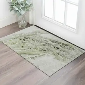 Photo of Artichoke Green Gray And Silver Abstract Washable Area Rug With UV Protection