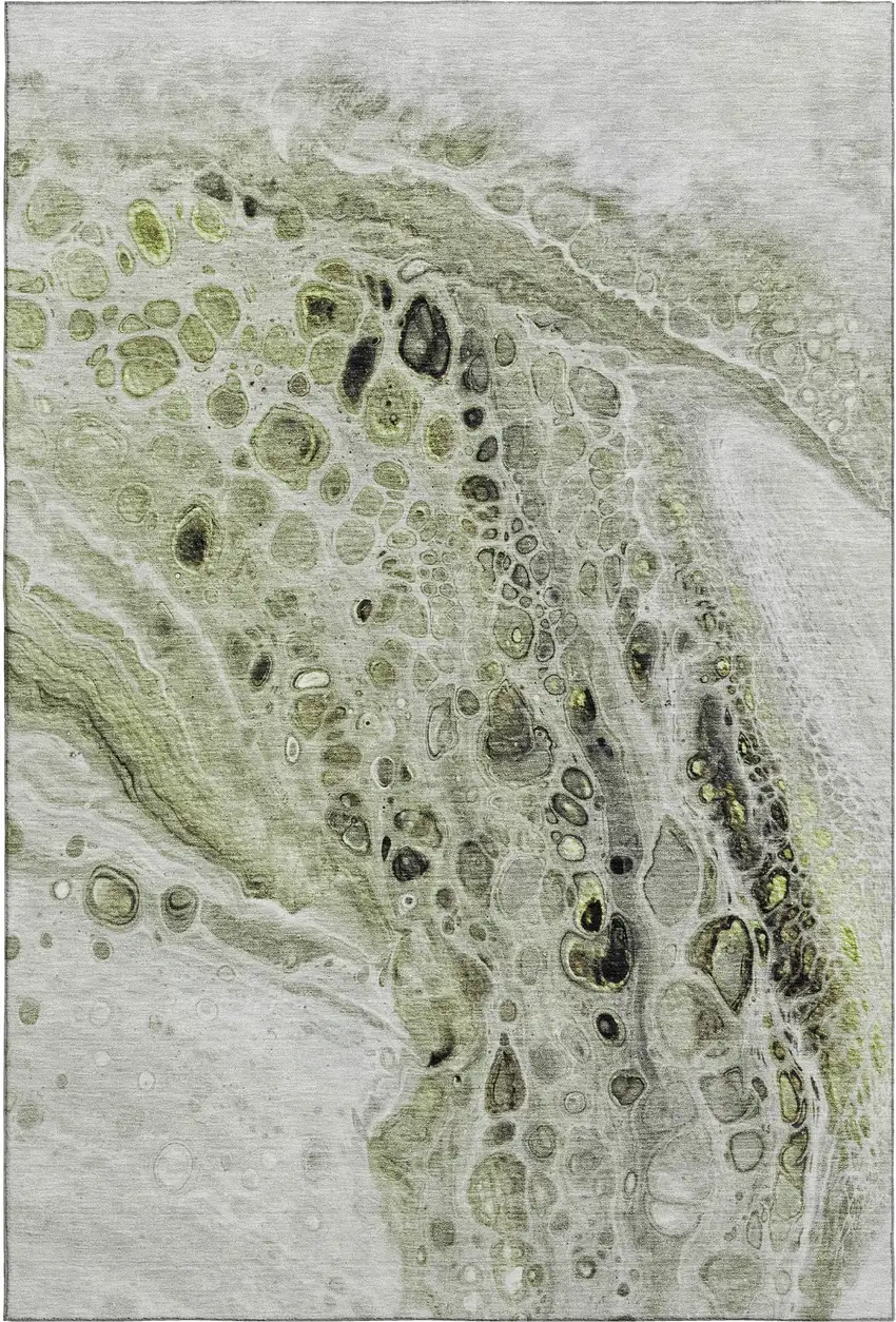 Artichoke Green Gray And Silver Abstract Washable Area Rug With UV Protection Photo 2