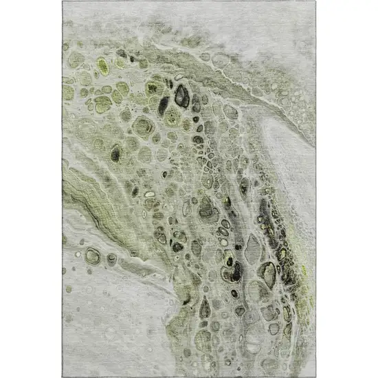Artichoke Green Gray And Silver Abstract Washable Area Rug With UV Protection Photo 1