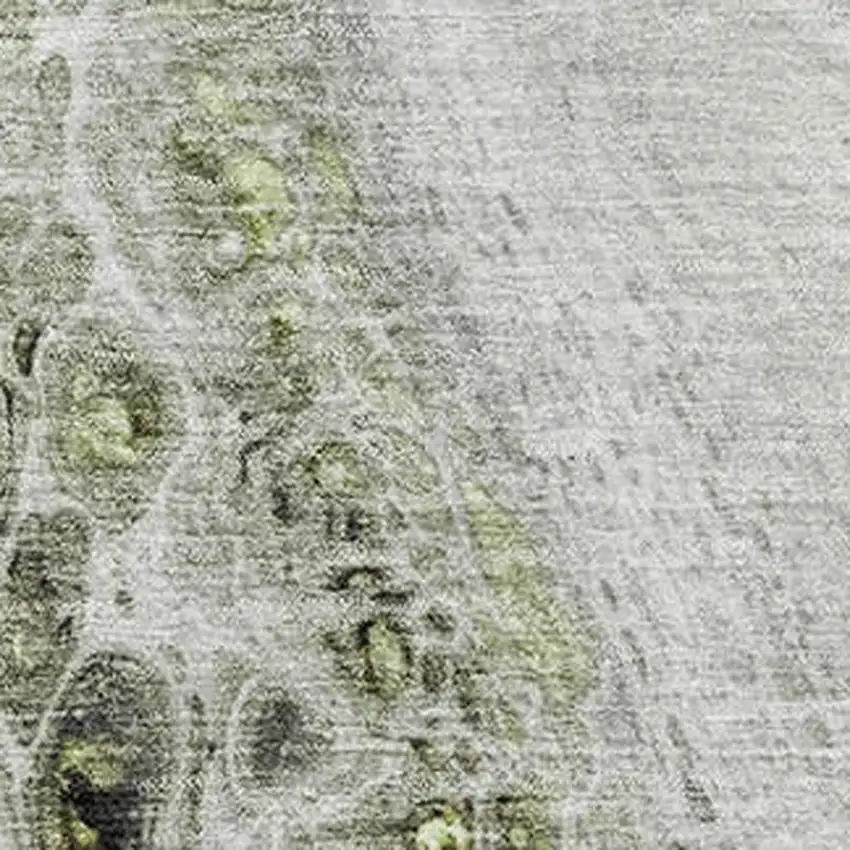Artichoke Green Gray And Silver Abstract Washable Area Rug With UV Protection Photo 3