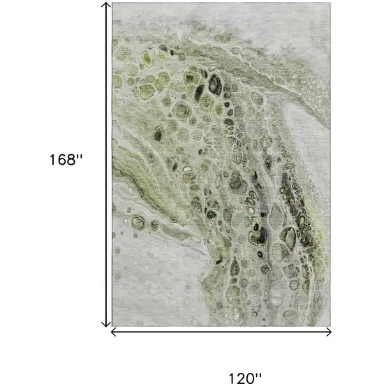 Artichoke Green Gray And Silver Abstract Washable Area Rug With UV Protection Photo 9