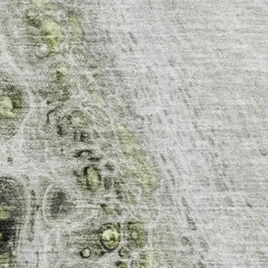 Artichoke Green Gray And Silver Abstract Washable Area Rug With UV Protection Photo 3