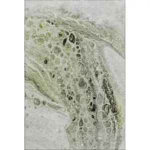 Photo of Artichoke Green Gray And Silver Abstract Washable Area Rug With UV Protection