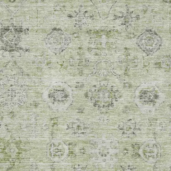 Artichoke Green Gray And Silver Damask Washable Area Rug With UV Protection Photo 2