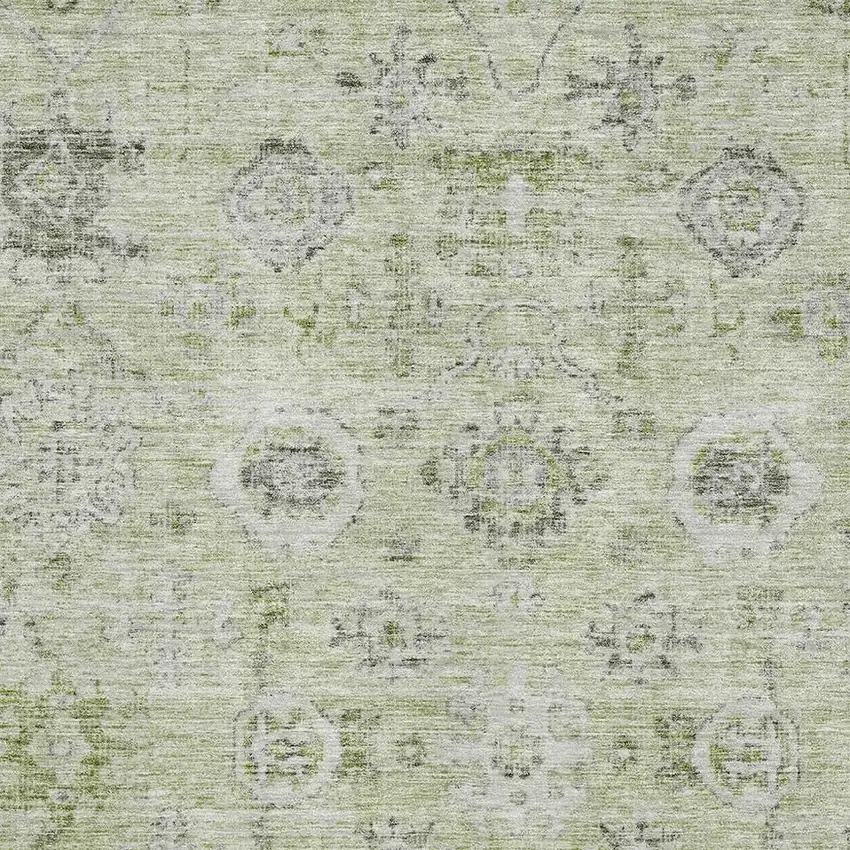 Artichoke Green Gray And Silver Damask Washable Area Rug With UV Protection Photo 2