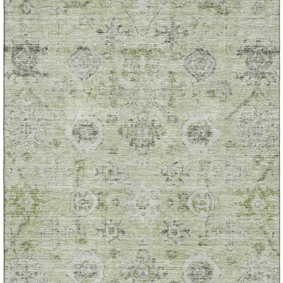 Artichoke Green Gray And Silver Damask Washable Area Rug With UV Protection Photo 3