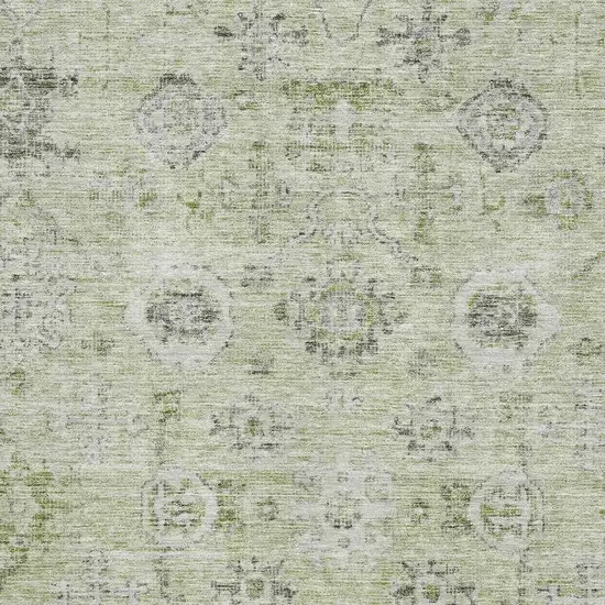 Artichoke Green Gray And Silver Damask Washable Area Rug With UV Protection Photo 2