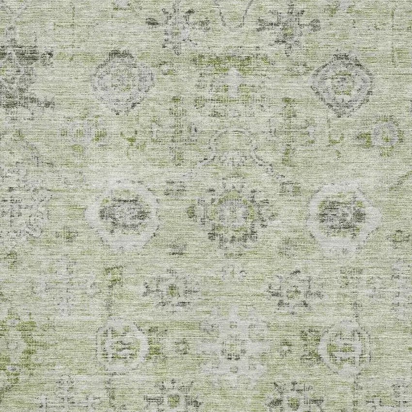 Artichoke Green Gray And Silver Damask Washable Area Rug With UV Protection Photo 2