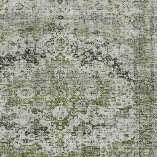 Artichoke Green Gray And Silver Floral Washable Indoor Outdoor Area Rug Photo 4