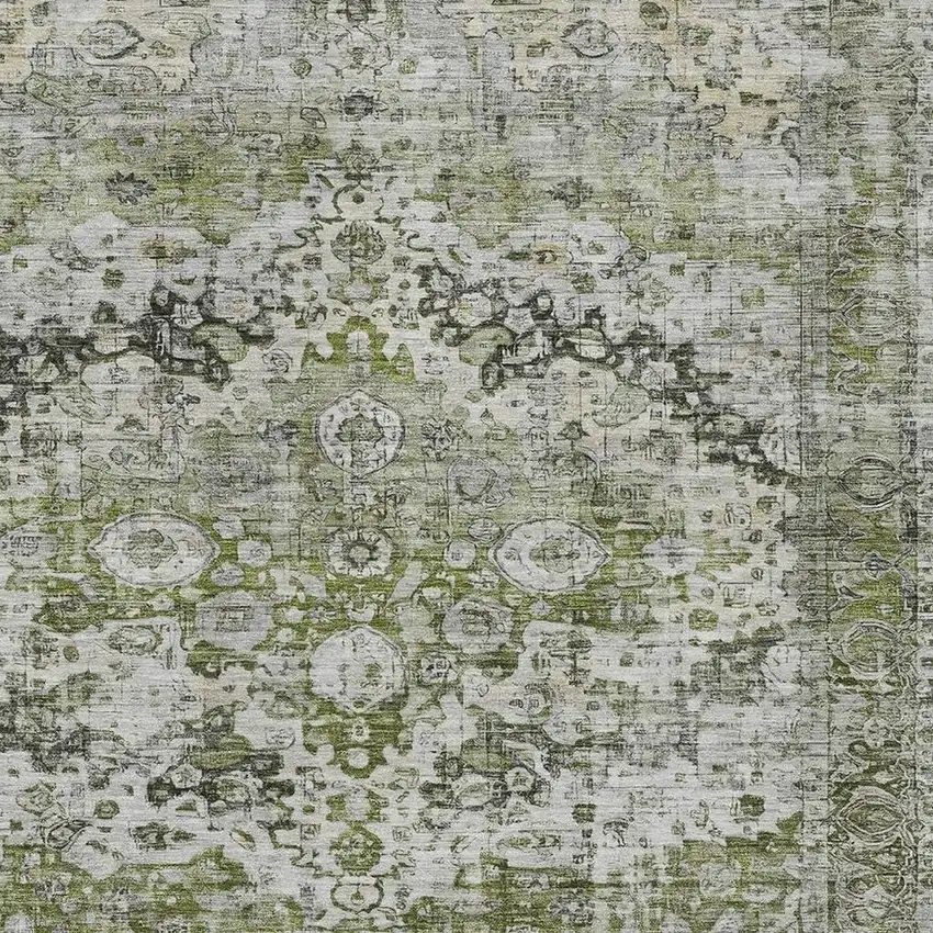 Artichoke Green Gray And Silver Floral Washable Indoor Outdoor Area Rug Photo 4