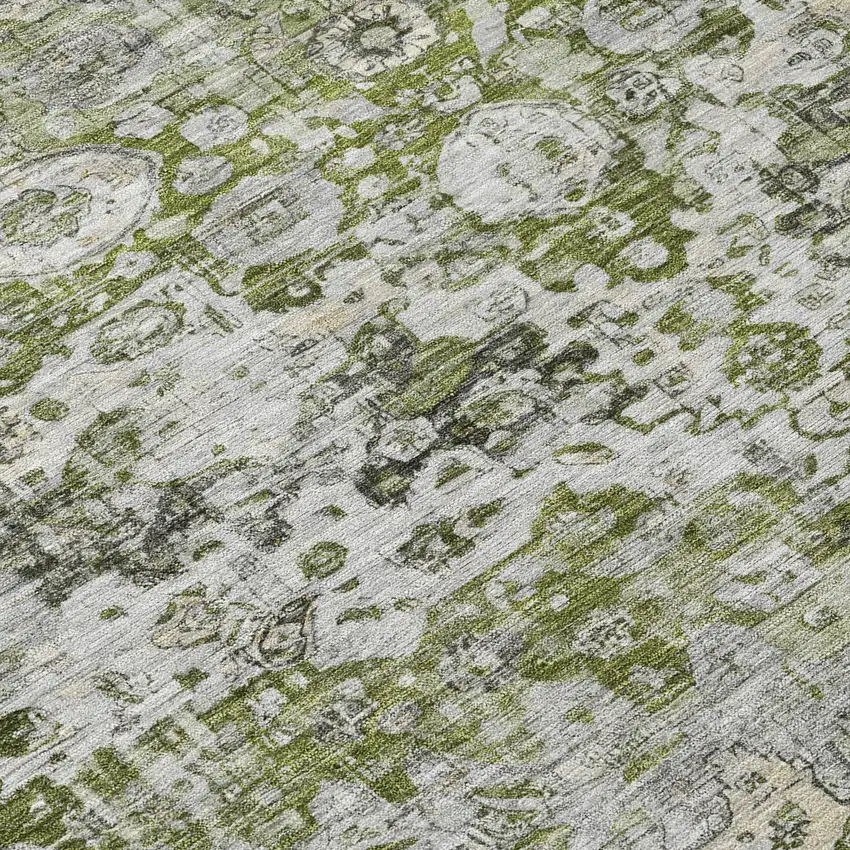 Artichoke Green Gray And Silver Floral Washable Indoor Outdoor Area Rug Photo 8