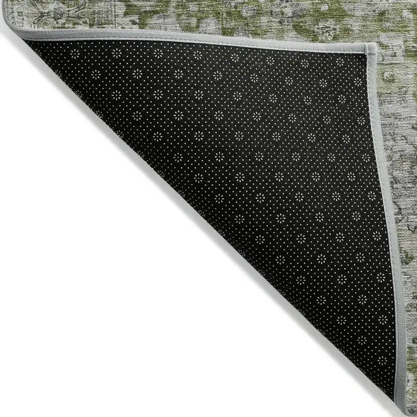 Artichoke Green Gray And Silver Floral Washable Indoor Outdoor Area Rug Photo 7