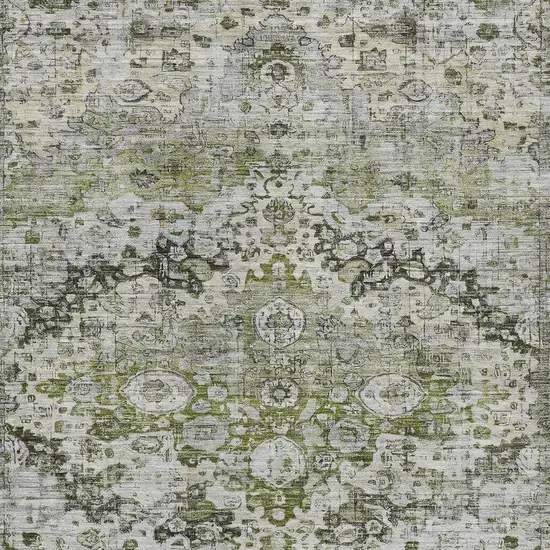 Artichoke Green Gray And Silver Floral Washable Indoor Outdoor Area Rug Photo 6