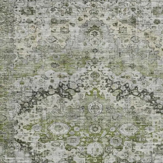 Artichoke Green Gray And Silver Floral Washable Indoor Outdoor Area Rug Photo 4
