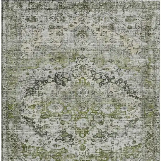 Artichoke Green Gray And Silver Floral Washable Indoor Outdoor Area Rug Photo 4