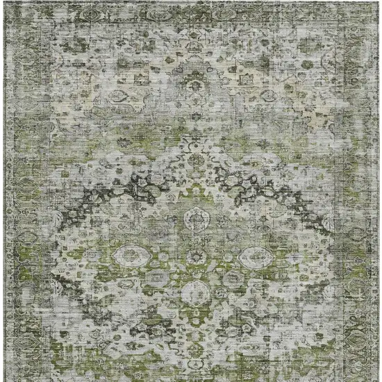 Artichoke Green Gray And Silver Floral Washable Indoor Outdoor Area Rug Photo 7