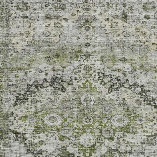 Artichoke Green Gray And Silver Floral Washable Indoor Outdoor Area Rug Photo 3