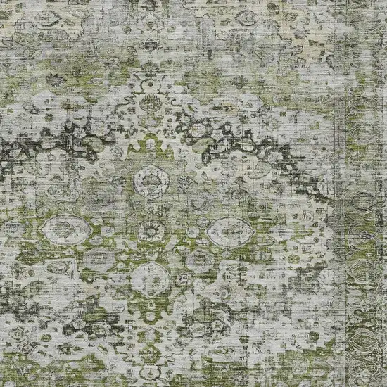 Artichoke Green Gray And Silver Floral Washable Indoor Outdoor Area Rug Photo 6