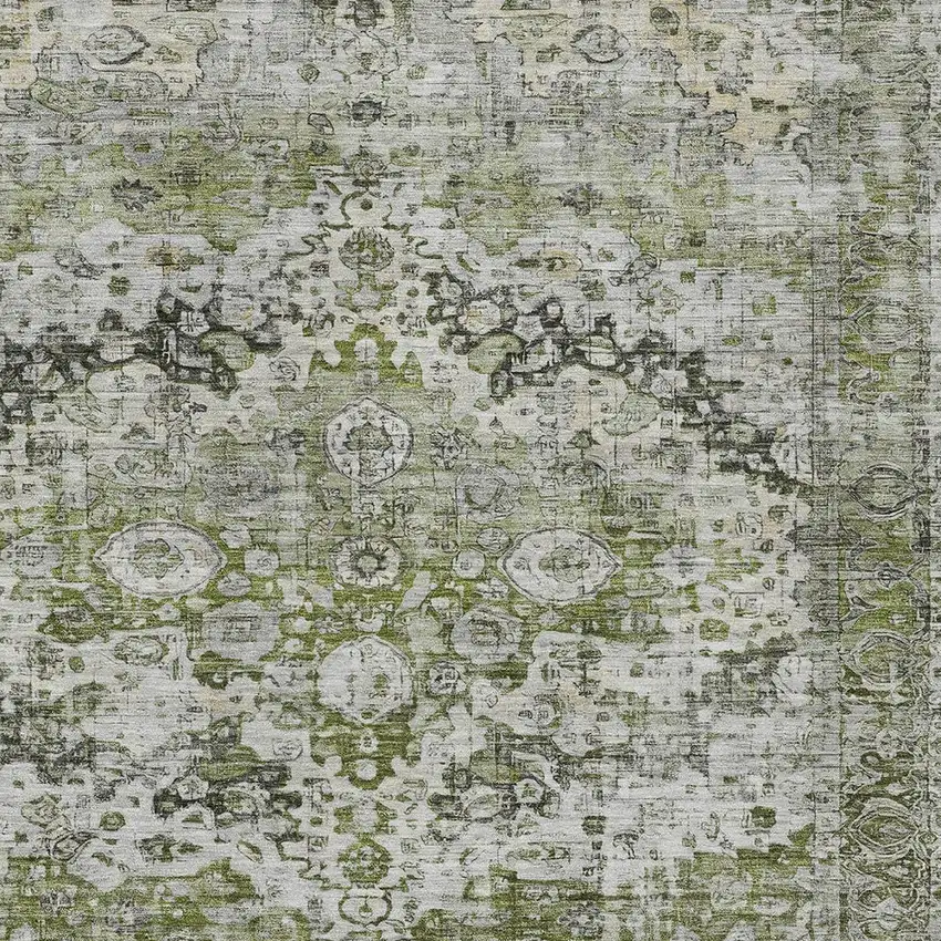 Artichoke Green Gray And Silver Floral Washable Indoor Outdoor Area Rug Photo 6