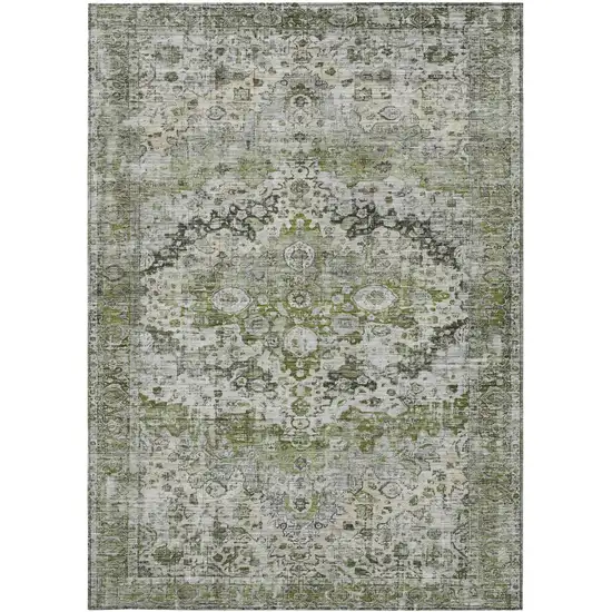 Artichoke Green Gray And Silver Floral Washable Indoor Outdoor Area Rug Photo 4