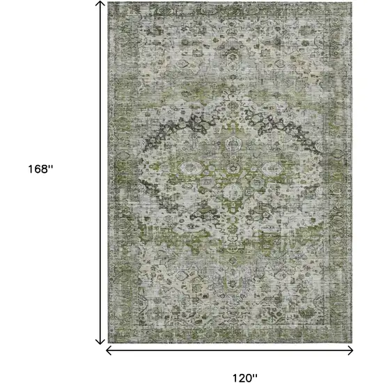 Artichoke Green Gray And Silver Floral Washable Indoor Outdoor Area Rug Photo 8