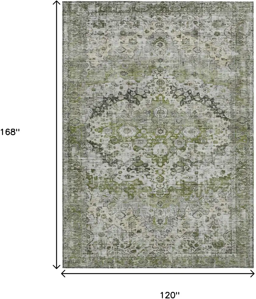 Artichoke Green Gray And Silver Floral Washable Indoor Outdoor Area Rug Photo 8