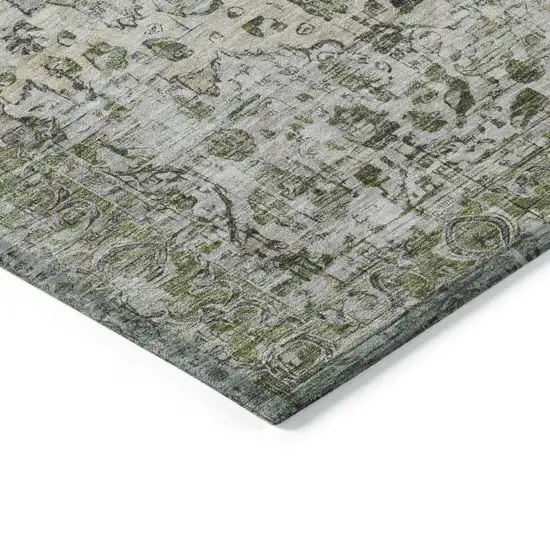 Artichoke Green Gray And Silver Floral Washable Indoor Outdoor Area Rug Photo 6