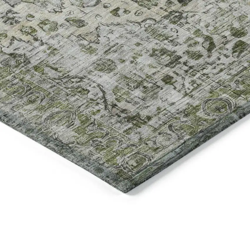 Artichoke Green Gray And Silver Floral Washable Indoor Outdoor Area Rug Photo 6
