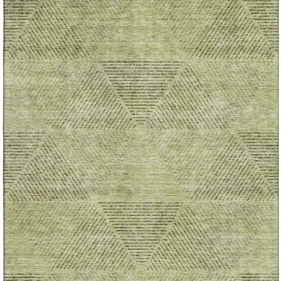 Artichoke Green Gray And Silver Geometric Washable Area Rug With UV Protection Photo 3