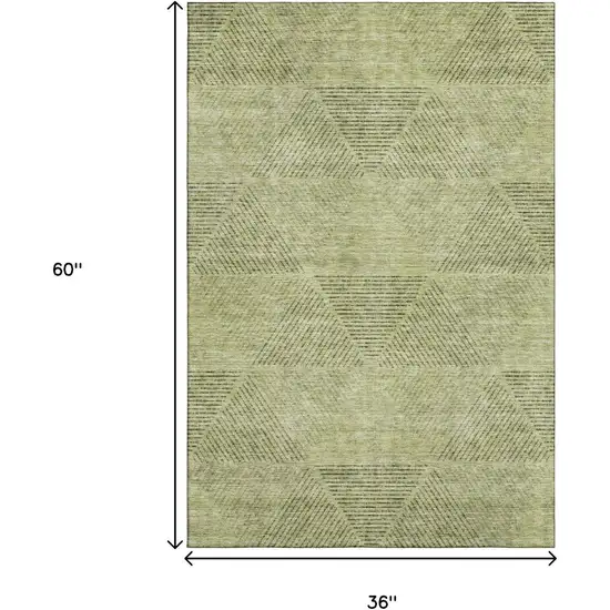 Artichoke Green Gray And Silver Geometric Washable Area Rug With UV Protection Photo 3