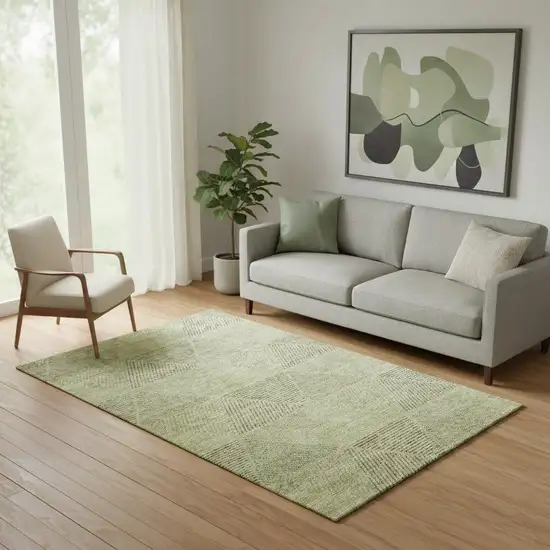 Artichoke Green Gray And Silver Geometric Washable Area Rug With UV Protection Photo 1