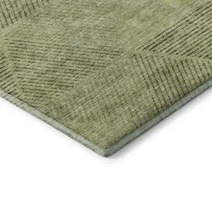 Photo of Artichoke Green Gray And Silver Geometric Washable Area Rug With UV Protection