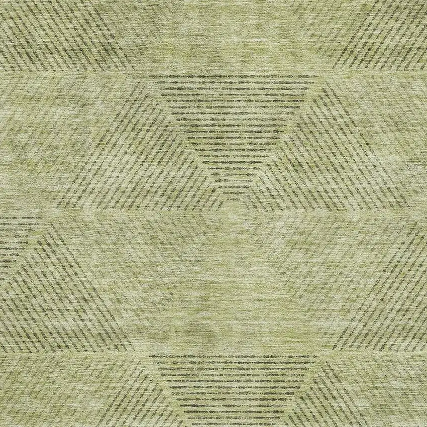 Artichoke Green Gray And Silver Geometric Washable Area Rug With UV Protection Photo 3