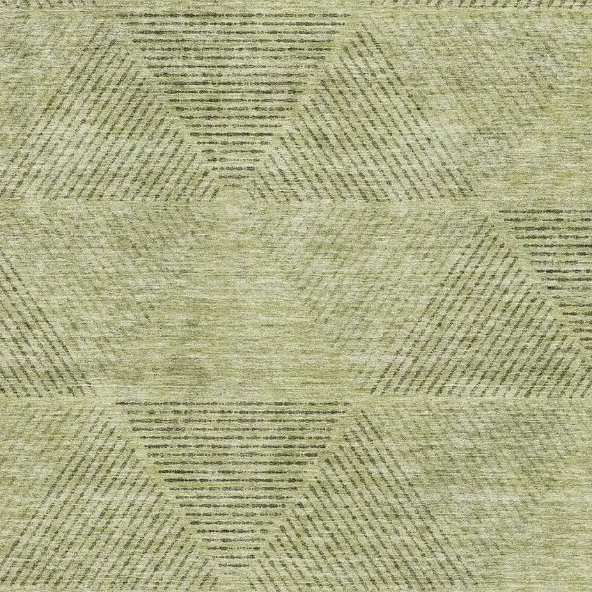 Artichoke Green Gray And Silver Geometric Washable Area Rug With UV Protection Photo 3