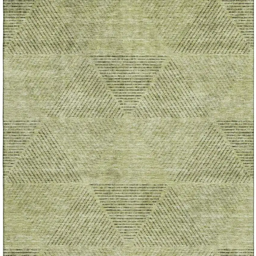 Artichoke Green Gray And Silver Geometric Washable Area Rug With UV Protection Photo 4