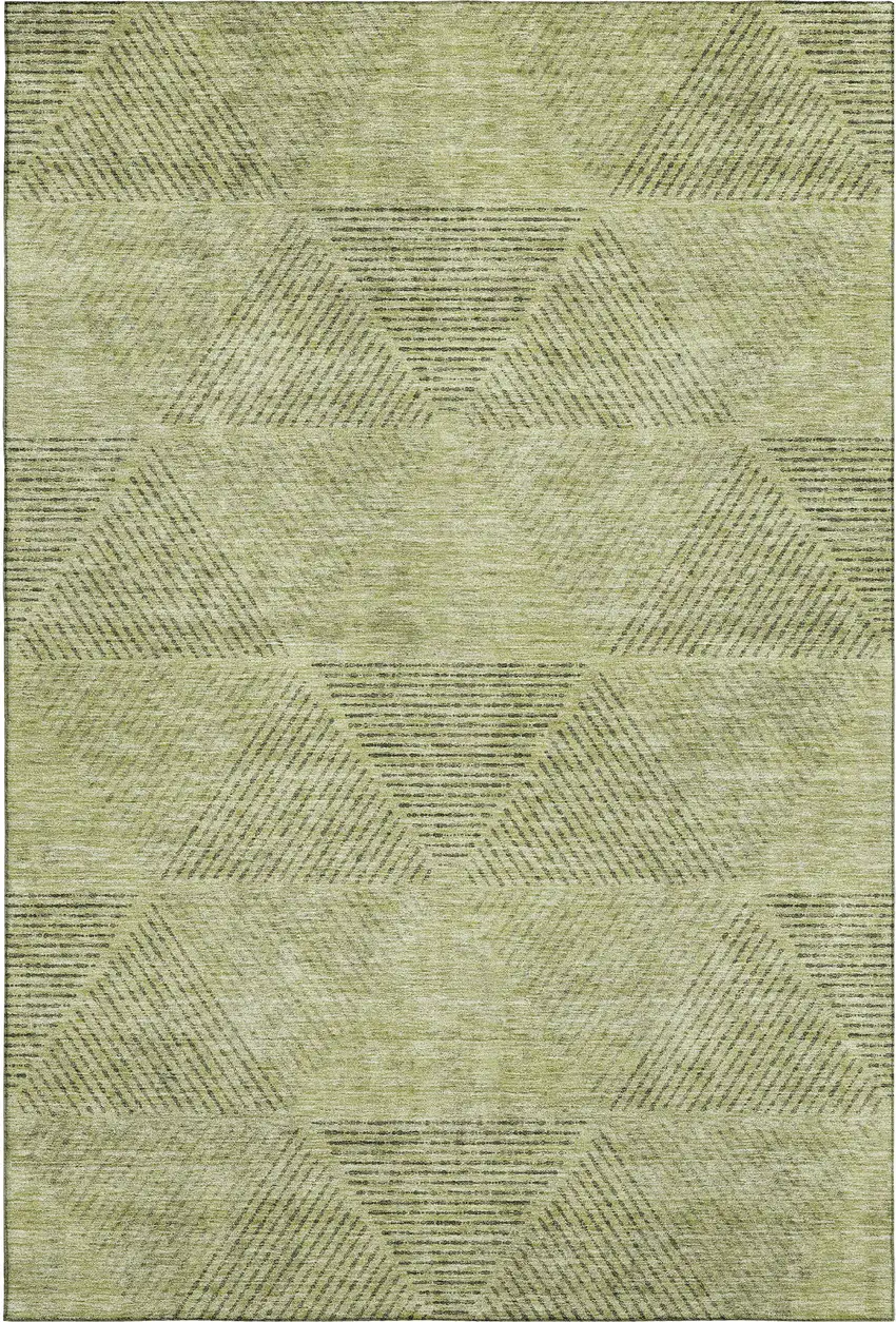 Artichoke Green Gray And Silver Geometric Washable Area Rug With UV Protection Photo 1